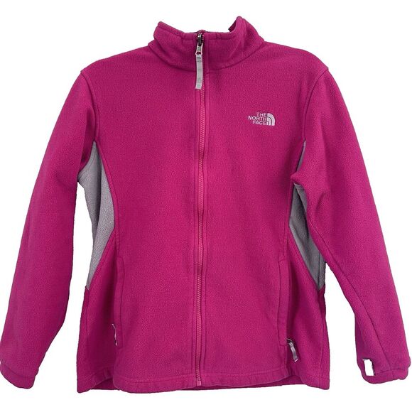The North Face Jacket Girls‎ XL Pink Gray Full Zip Fleece Sweater Zip Pockets - Picture 1 of 13